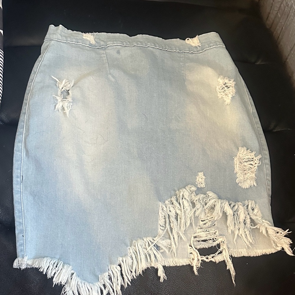 Aphrodite Asymmetrical Distressed Denim Skirt